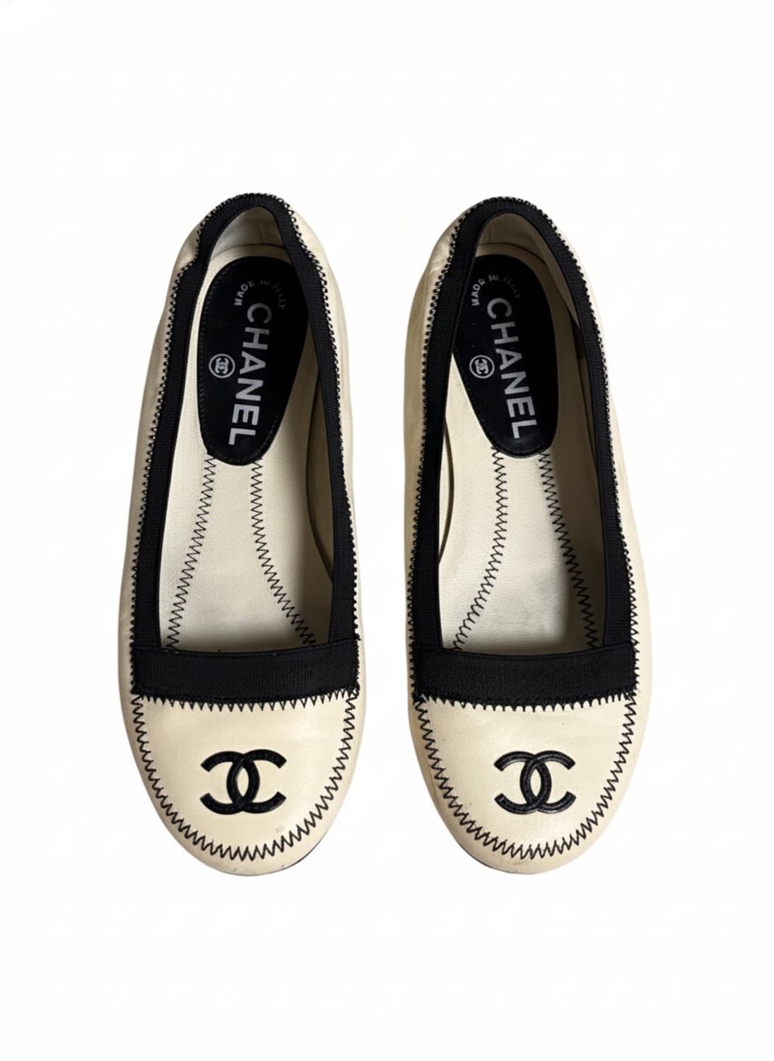 샤넬 화이트 레더 플랫슈즈 상품이미지1