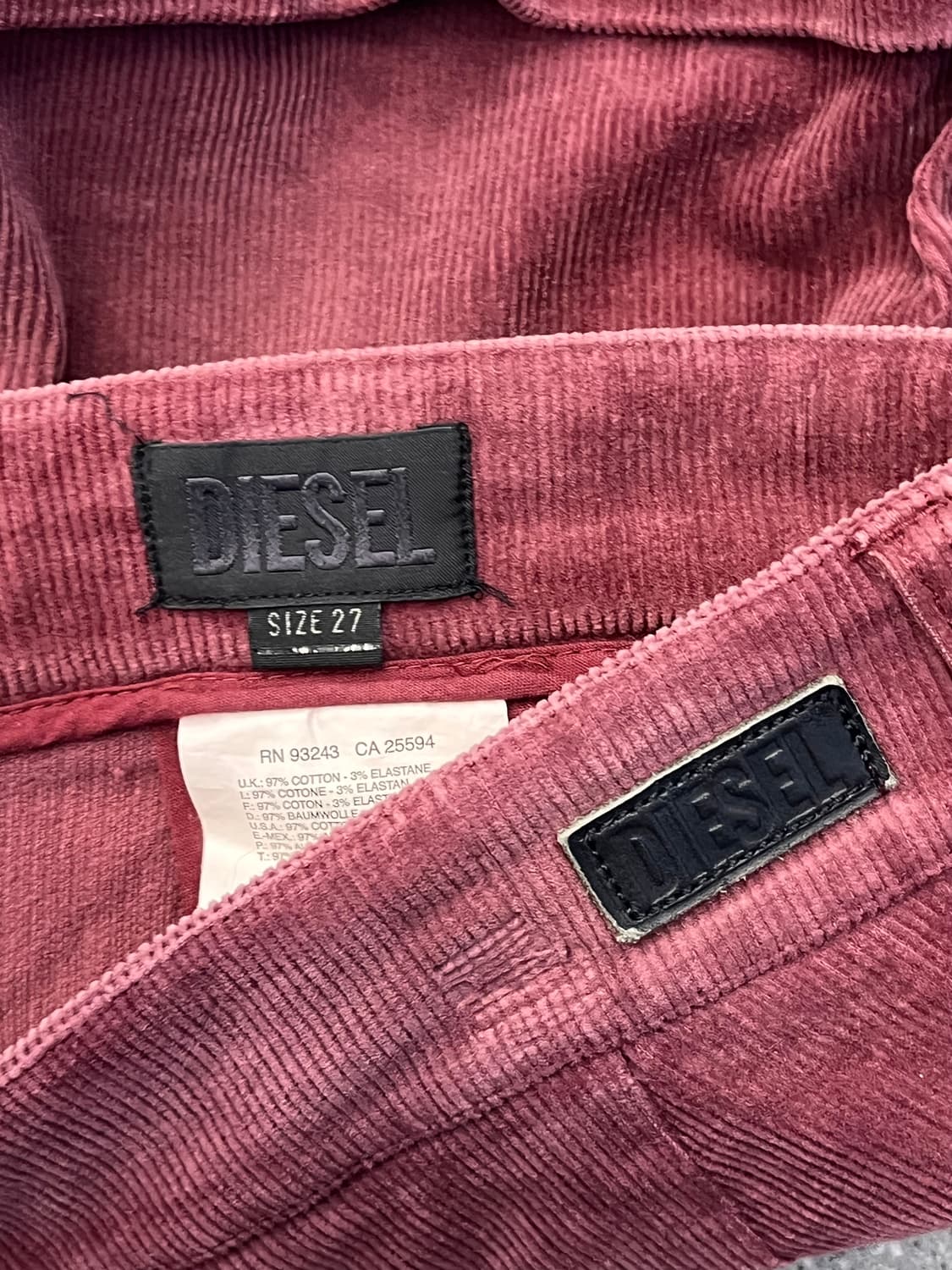 Diesel 디젤 버건디 코듀로이 팬츠 상품이미지4