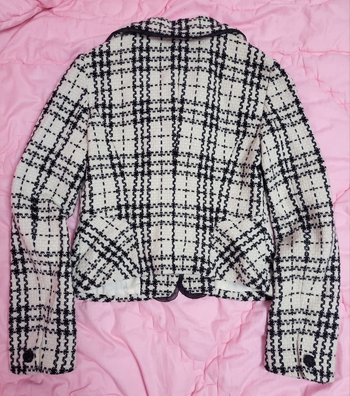 급처상태좋음!라인 샤넬느낌 테두리레이스 로즈단추 체크 공주자켓 레니본st 상품이미지4