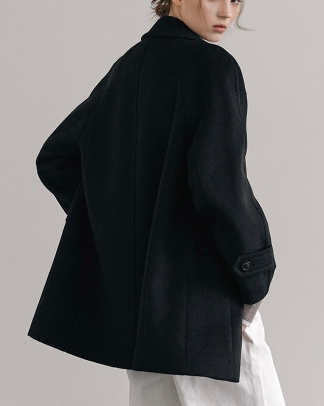 미쏘 울 블렌디드 스탠카라 하프 코트 블랙 상품이미지4