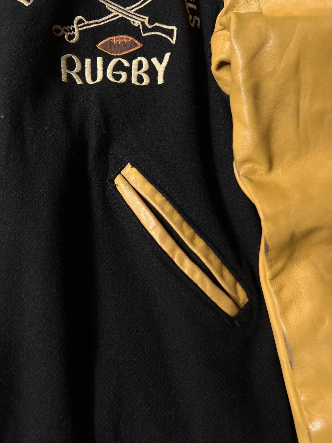 [L]90's USA 빈티지 울 레더 RUGBY 바시티 자켓 상품이미지4