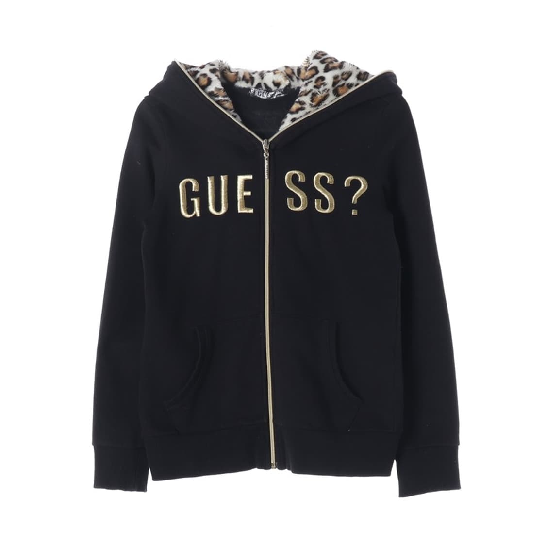 GUESS 레오파드 퍼 안감 자수 로고 후드 집업 XS 상품이미지1