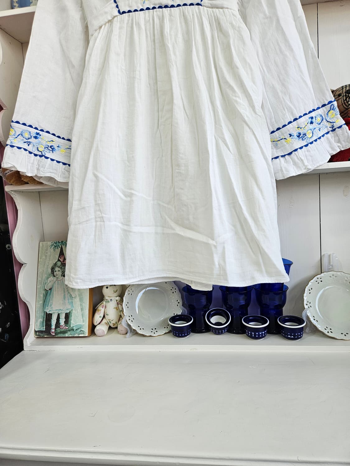 화이트 블루 자수 리본 원피스 상품이미지4