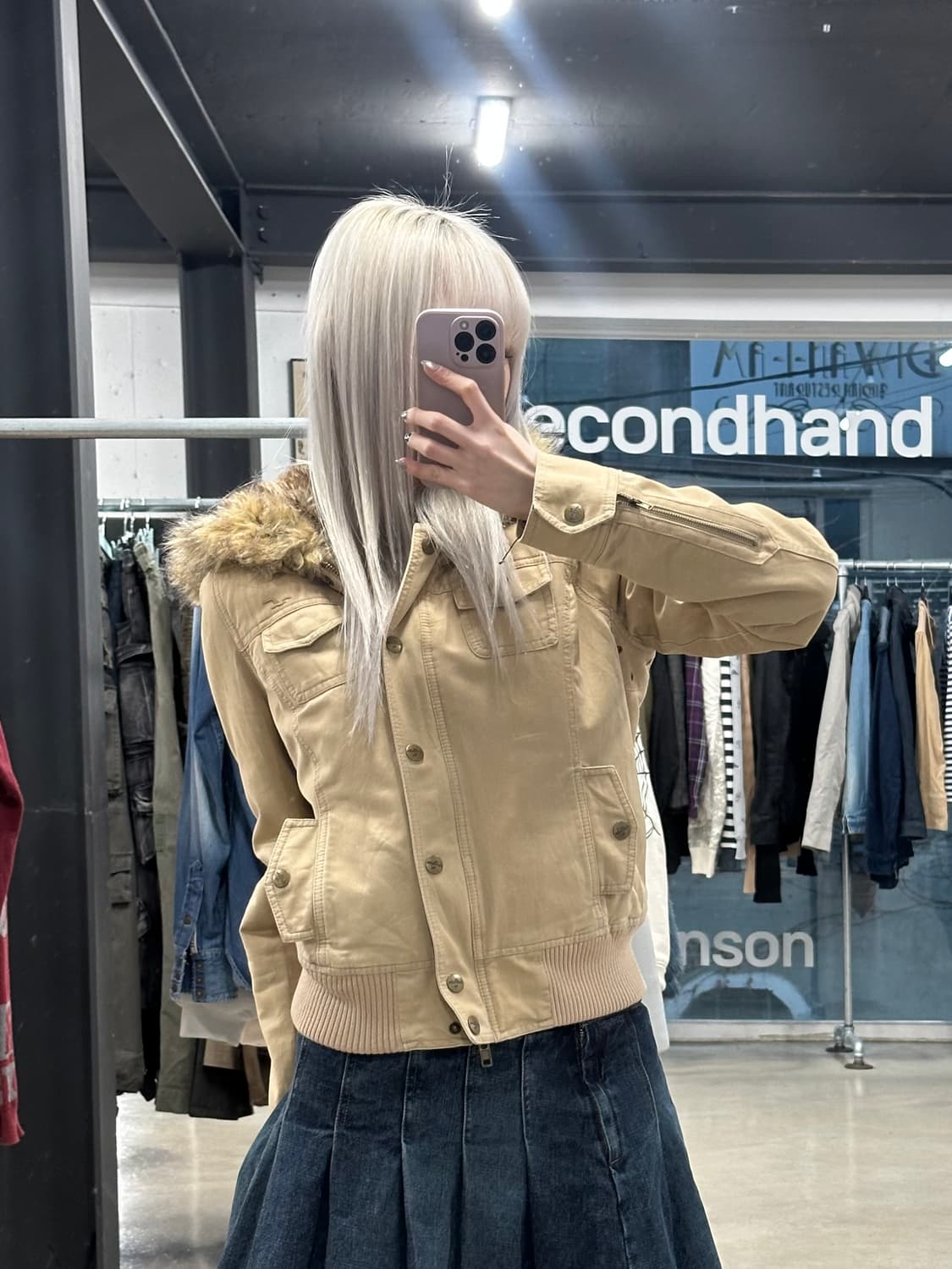 홀리스터 베이지 퍼 후드 자켓 상품이미지2