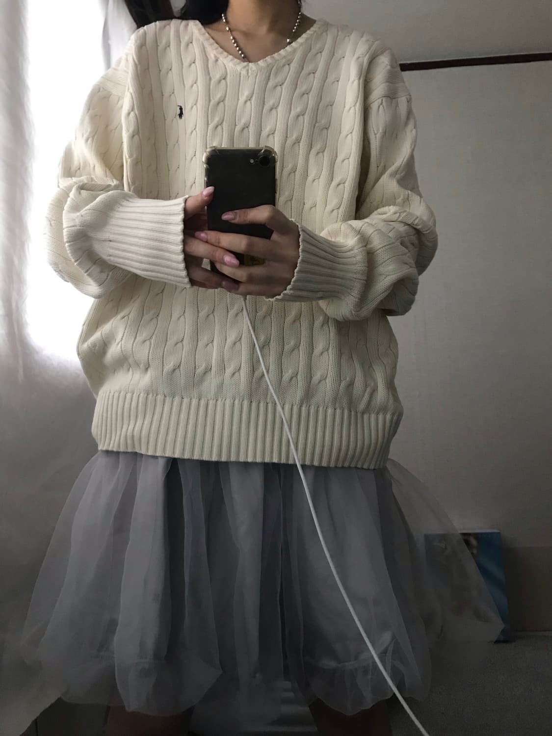 폴로 아이보리 브이넥 케이블 니트 상품이미지6