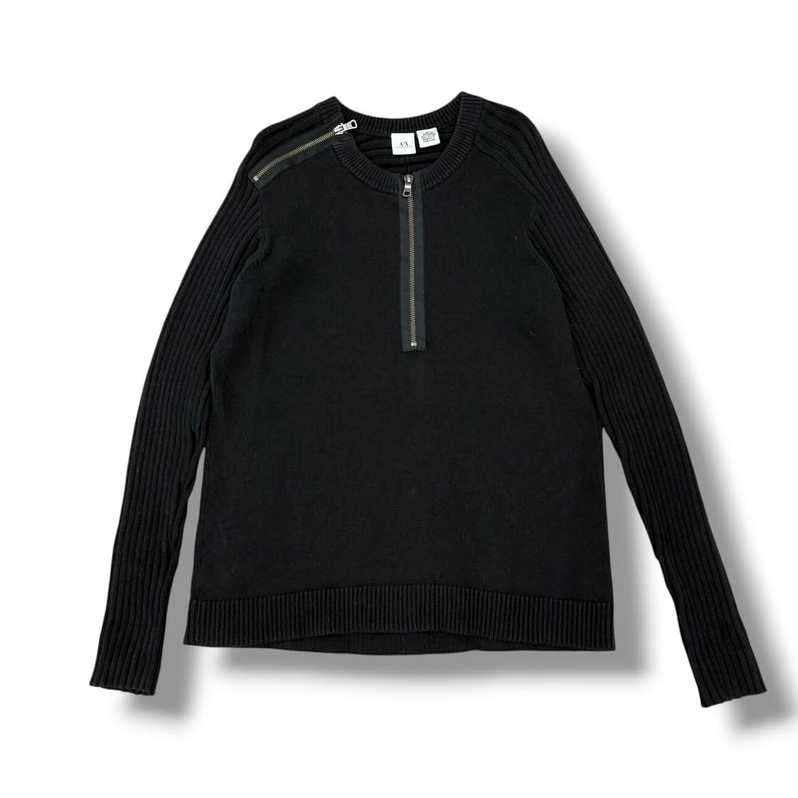 알마니 익스체인지 반집업 지퍼 디테일 블랙 니트 상품이미지1