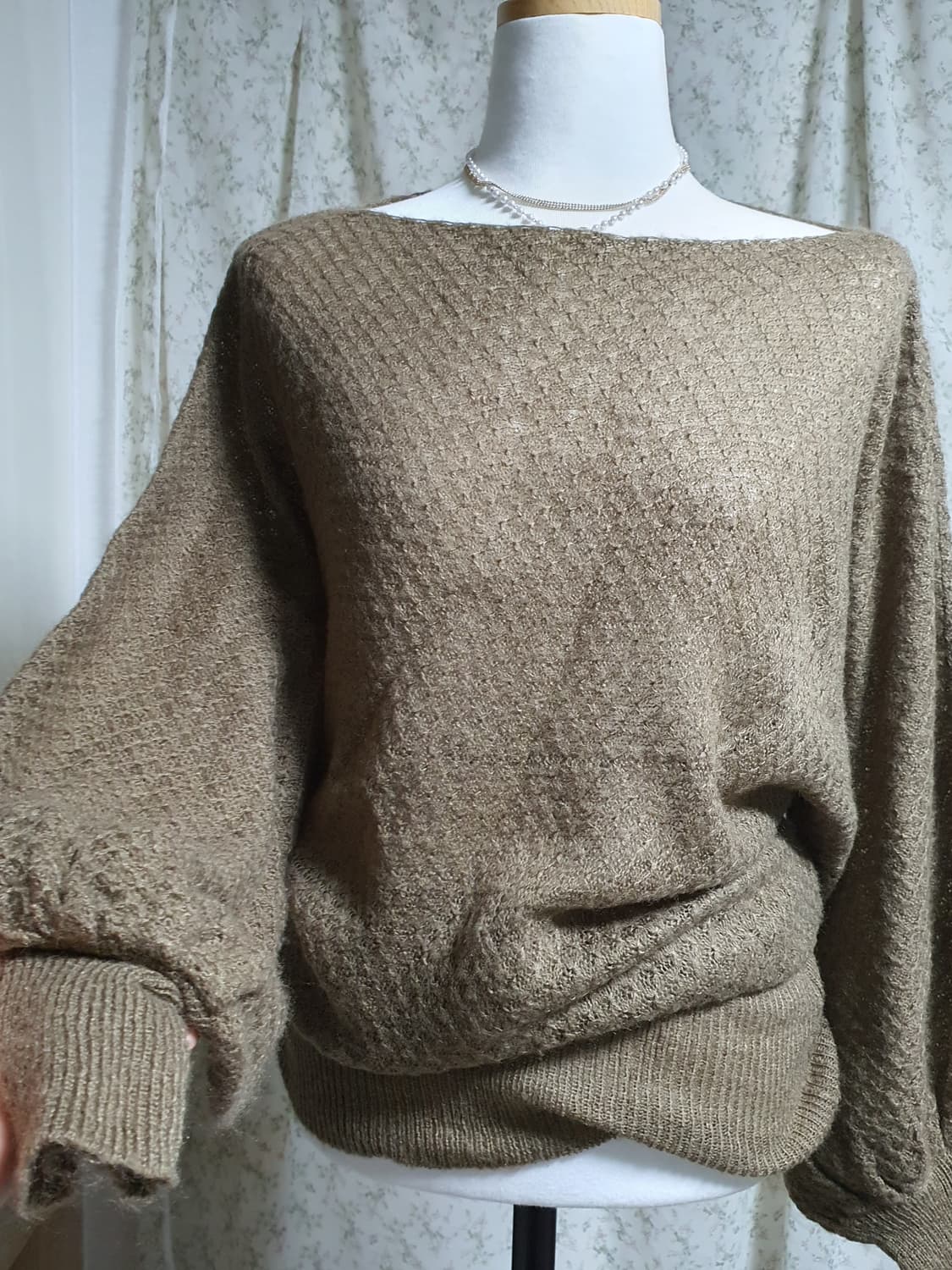 [모리걸] 너드 갈색 벌룬 소매 니트 풀오버 상품이미지2