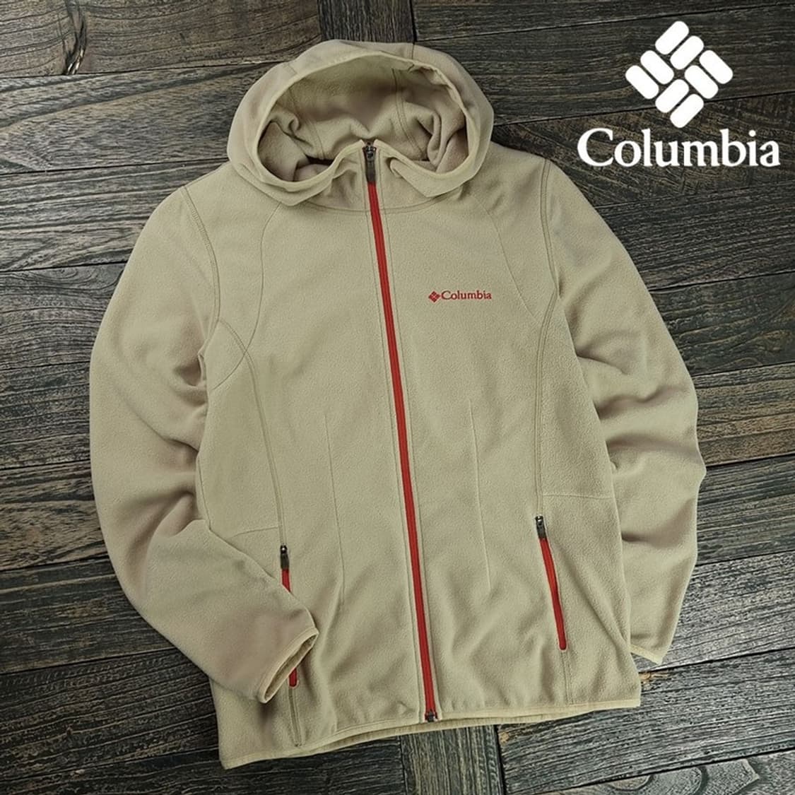 [컬럼비아] 로고 자수 플리스 후리스 후드 집업 베이지 M19186 상품이미지1