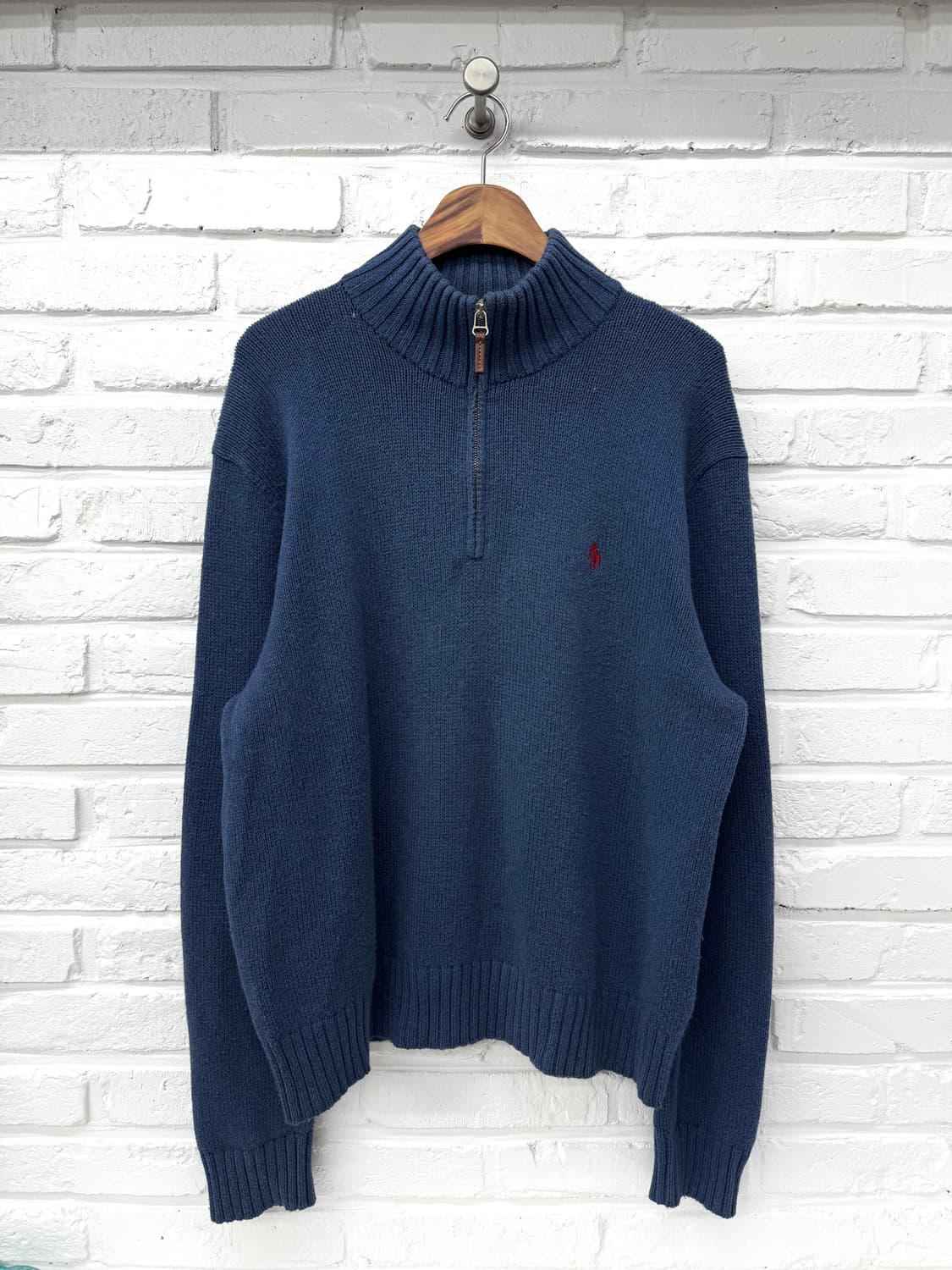 폴로 블루 코튼 반집업 니트 상품이미지4