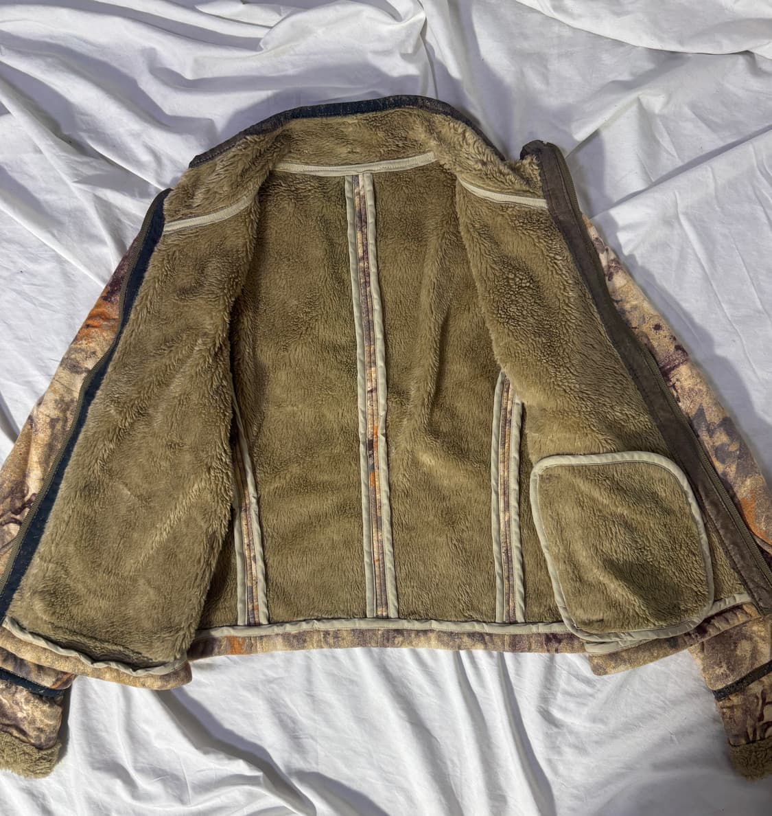 빈티지 디스트로이드 카모 패턴 블루종 안감 보아 퍼 y2k lgb goa 상품이미지4