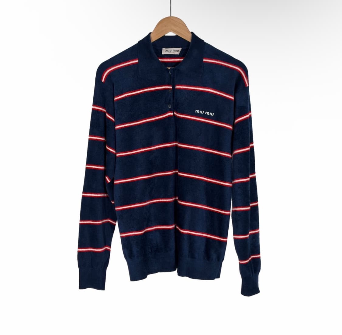 [36] 미우미우 스트라이프 비스코스 테리 폴로 카라 긴팔 셔츠 티셔츠 상품이미지1