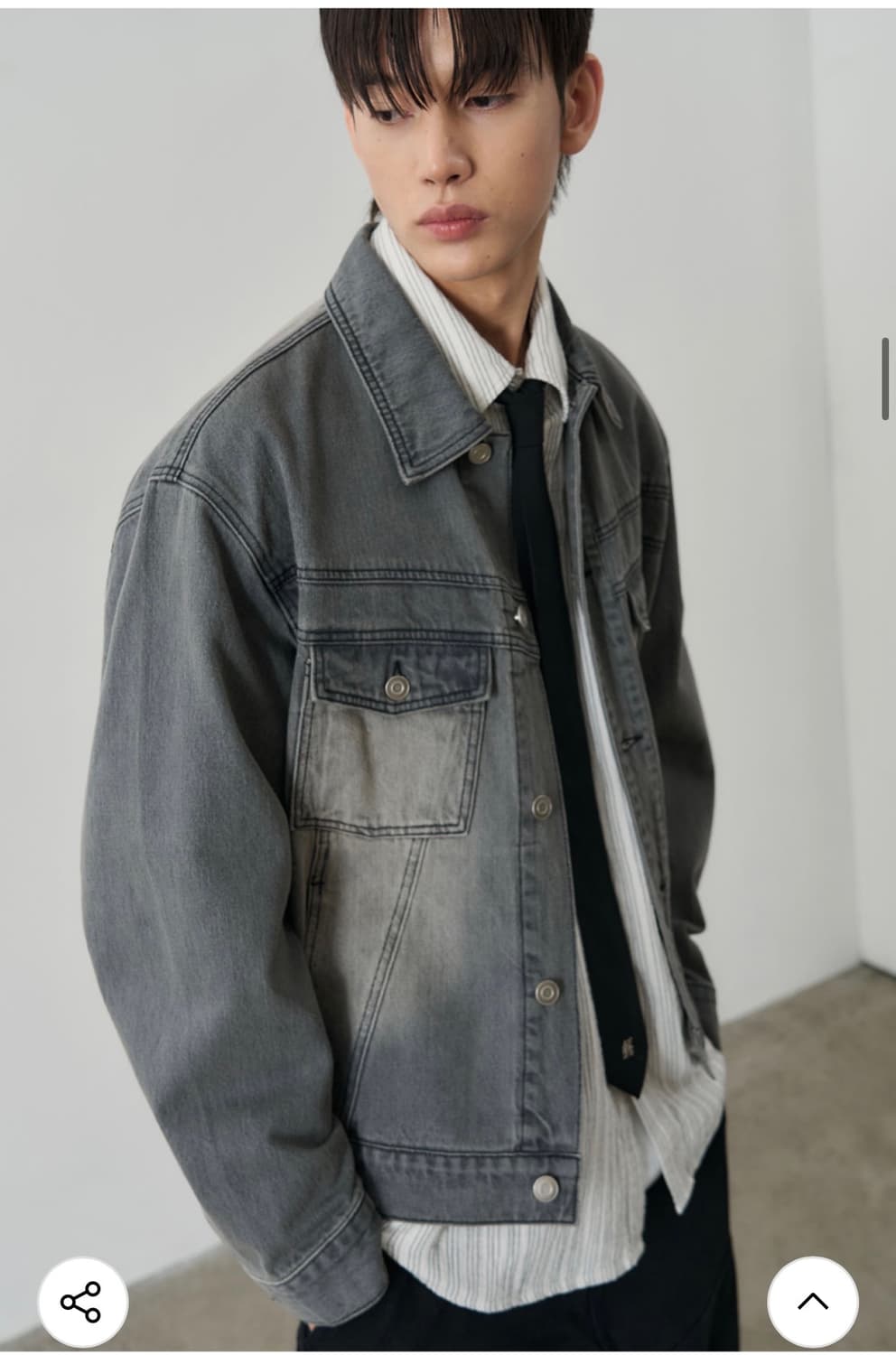 (L) 알리스 오블리크 브러쉬드 워싱 데님 자켓 [빈티지그레이] 상품이미지5
