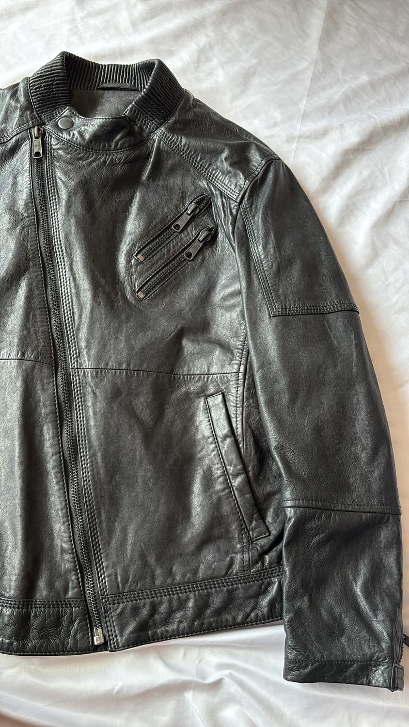 Asymmetric Moto Leather Jacket 상품이미지3