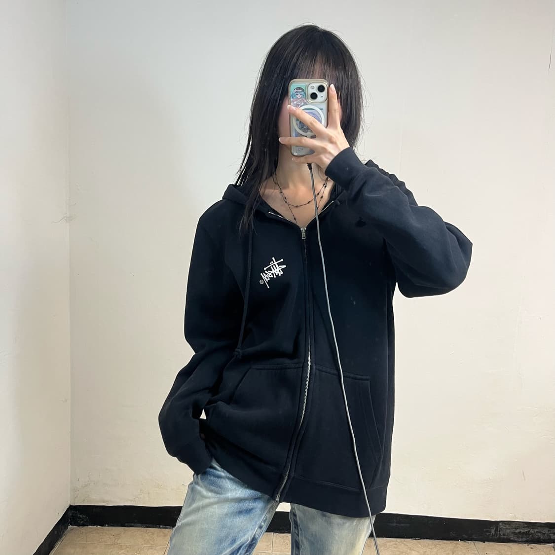 Stussy stock logo hoodie zip-up 상품이미지1