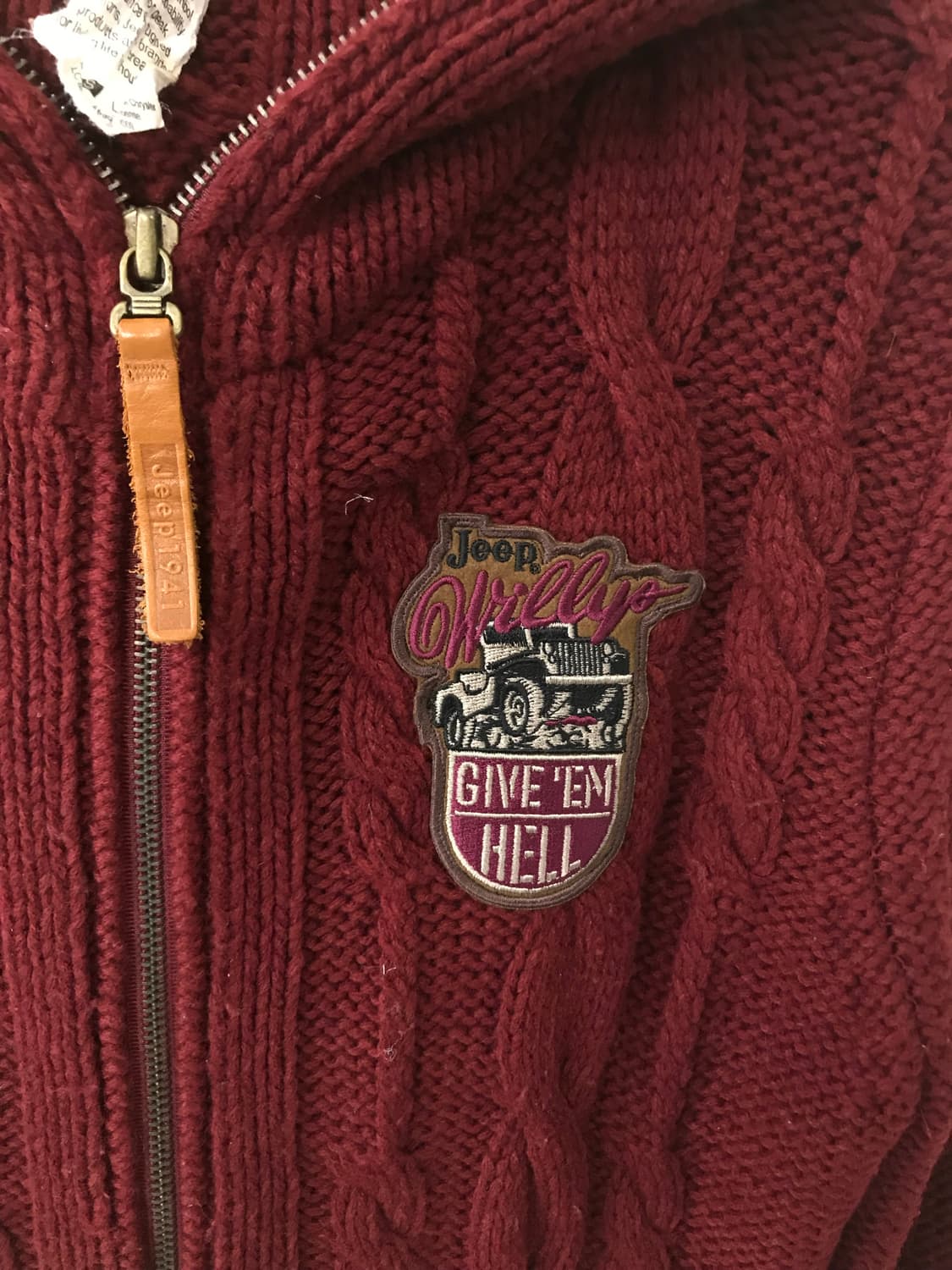 지프 자수로고 버건디 니트 후드집업 상품이미지4
