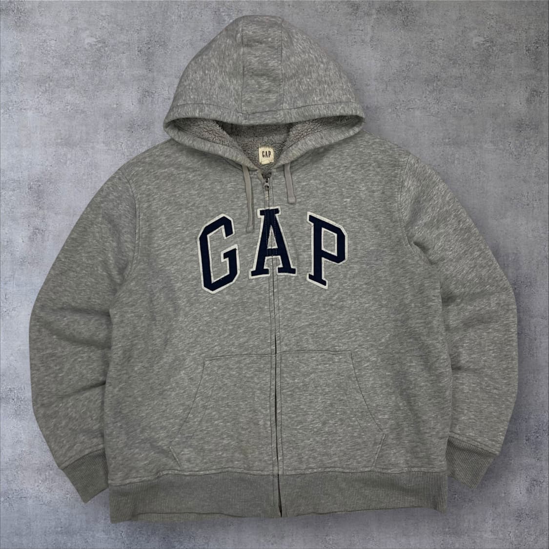 GAP 그레이 컬러 스펠아웃 빅로고 기모 후드 집업 상품이미지1