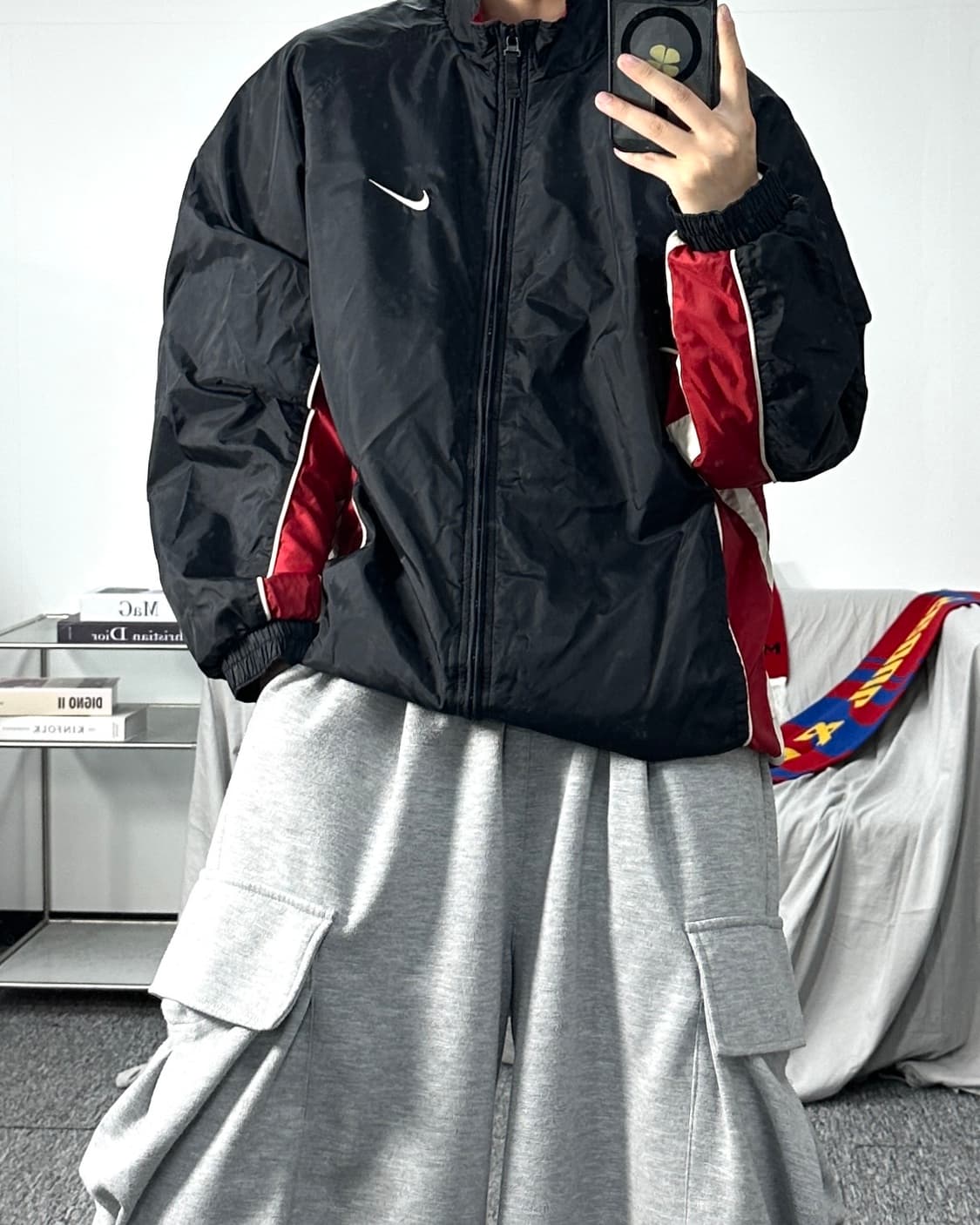 나이키 올드스쿨 블랙 레드 바람막이 L 상품이미지3