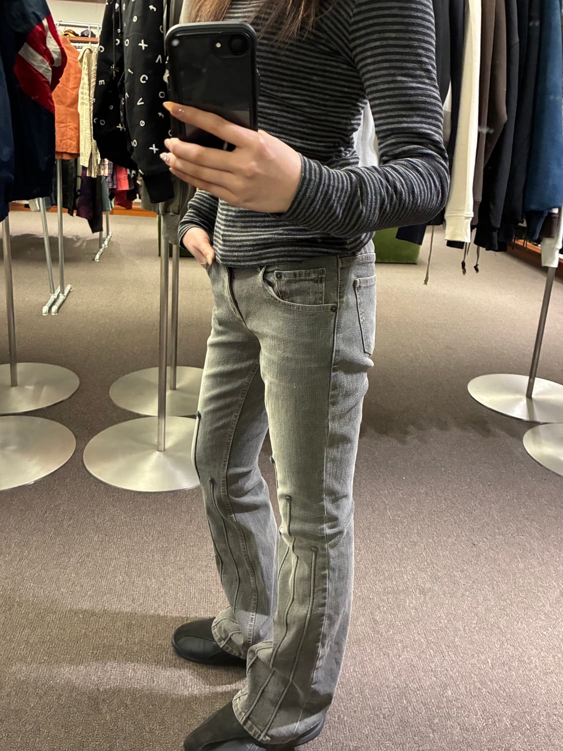 OS)Japanese vintage 여성 그레이 워싱 부츠컷 팬츠 상품이미지2