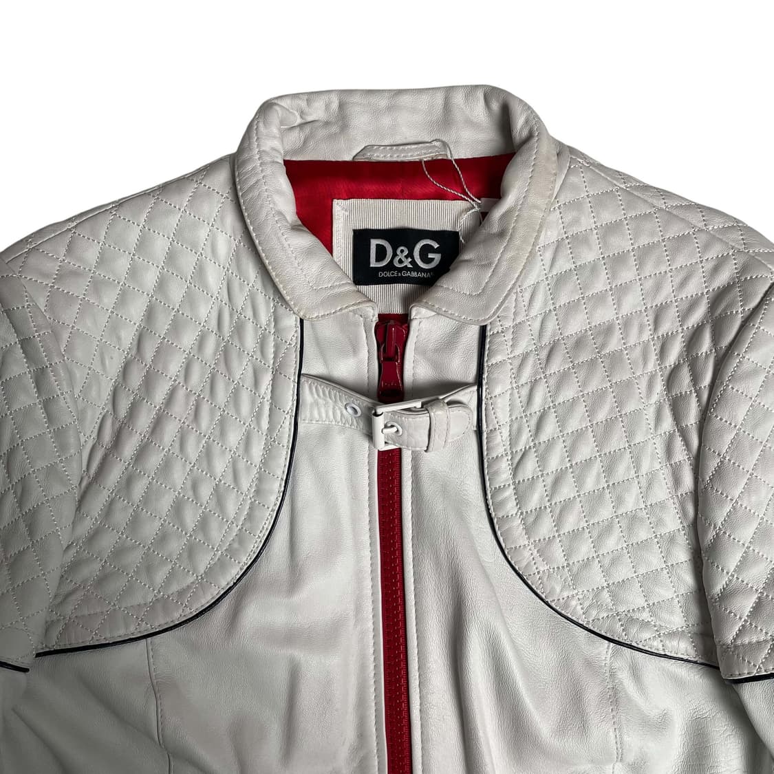 Dolce&gabbana 화이트 레더 퀼팅 벨트 자켓 상품이미지3