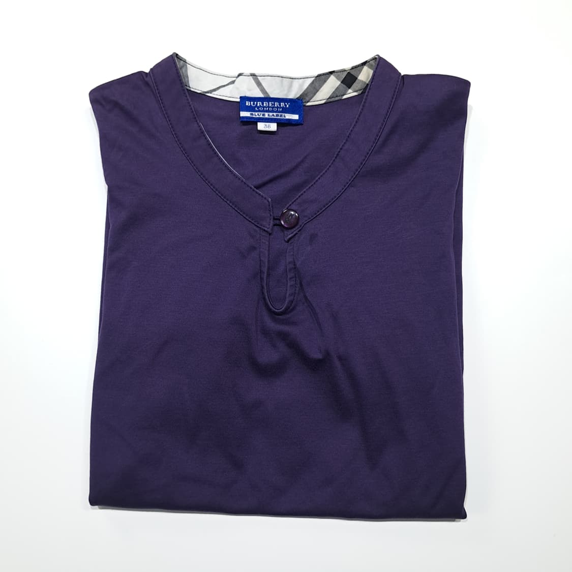 CK118 M 버버리 00s 블루라벨 키홀넥 퍼프소매 퍼플 티셔츠 상품이미지8
