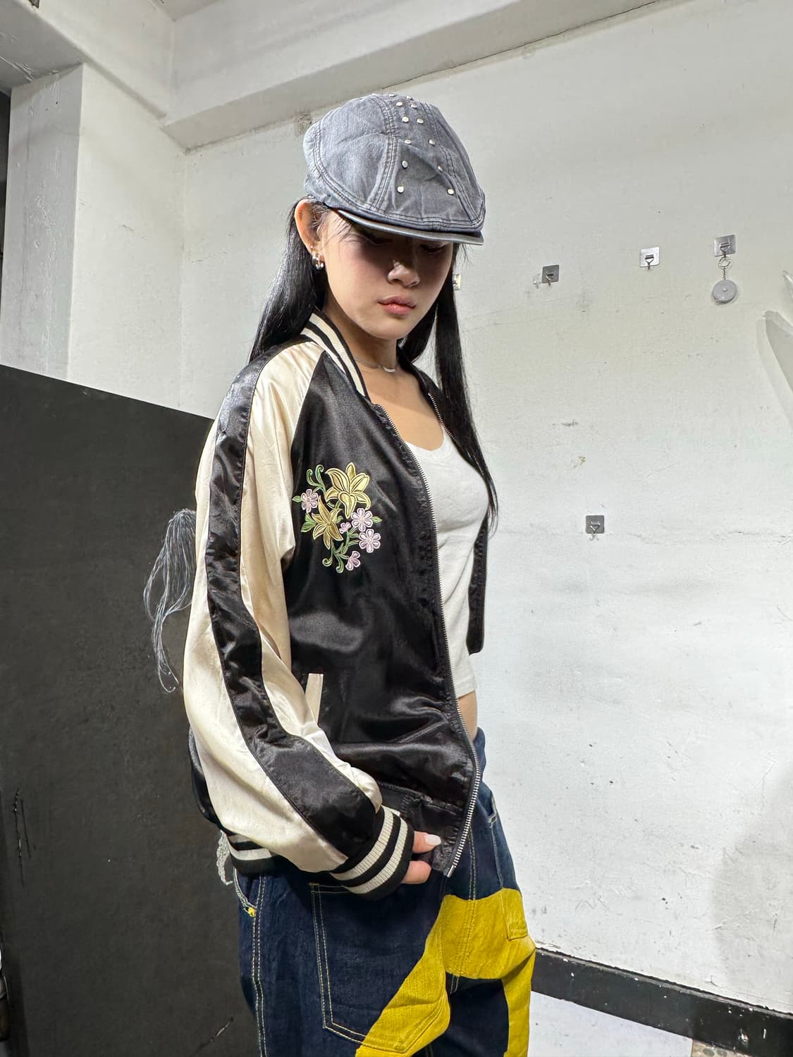 Jpn 일본빈티지 오리엔탈 블랙 꽃 스카잔 자켓 상품이미지4