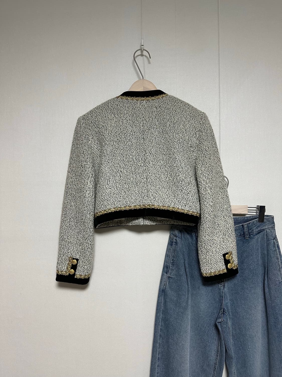 일본빈티지 벨벳트림 크롭 복고풍자켓 상품이미지5