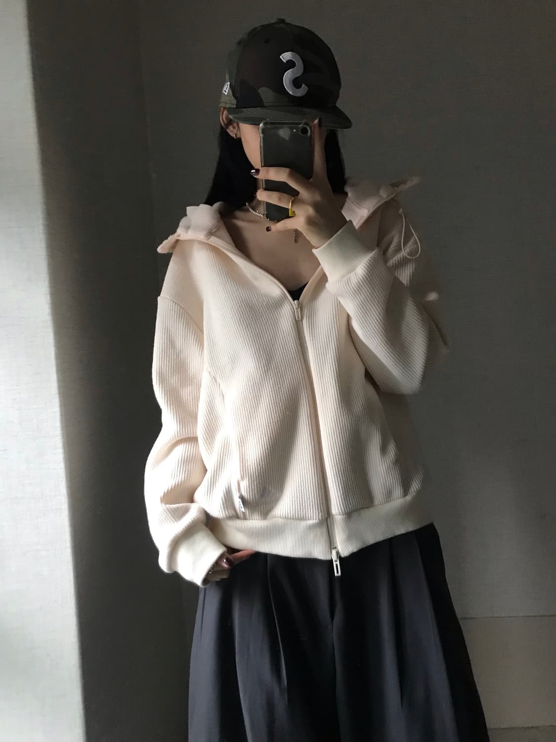 아디다스 아이보리 투웨이 니트집업 상품이미지1