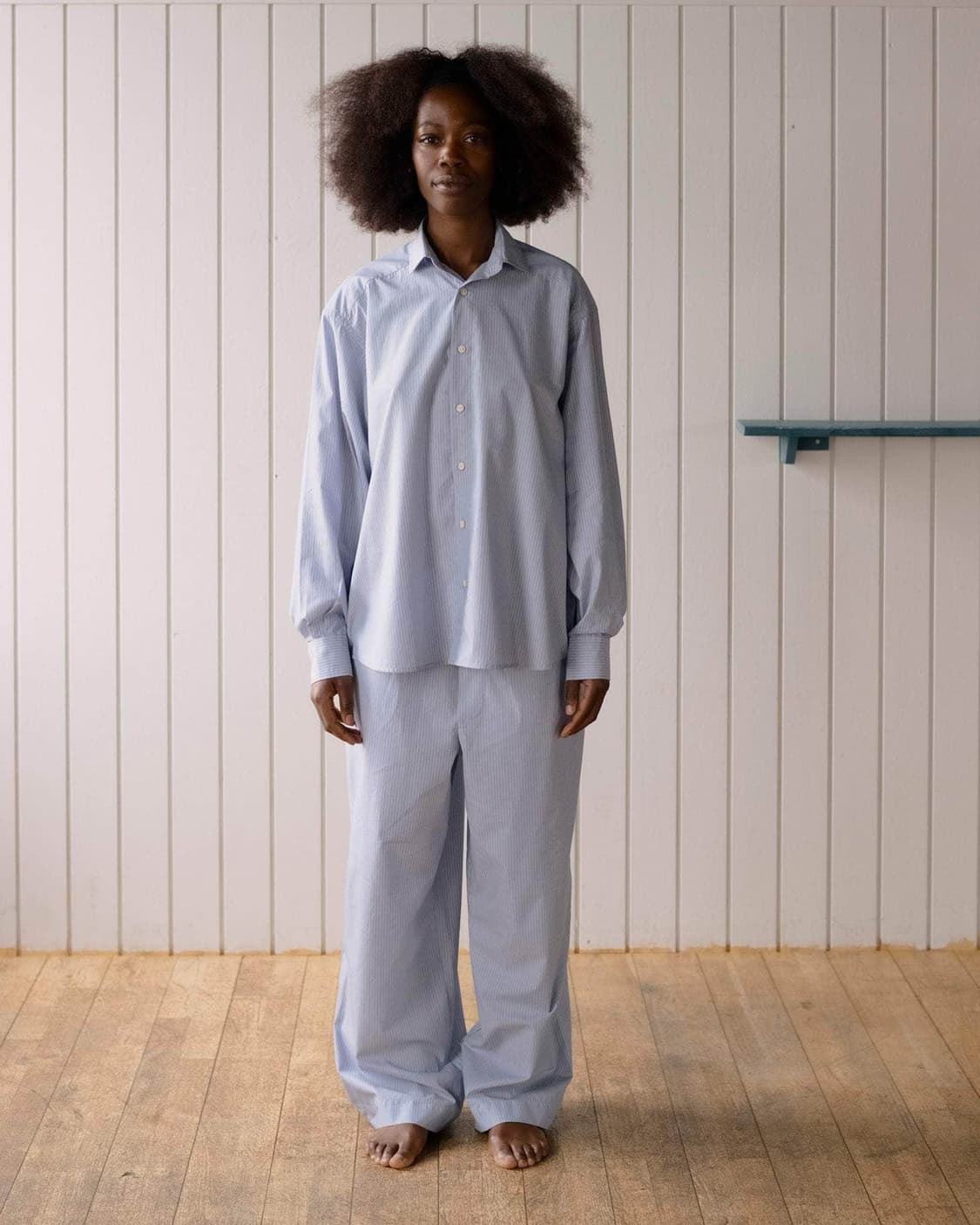 [XS,S,M]베이스레인지 Claude 오가닉 스트라이프 팬츠/블루 상품이미지4