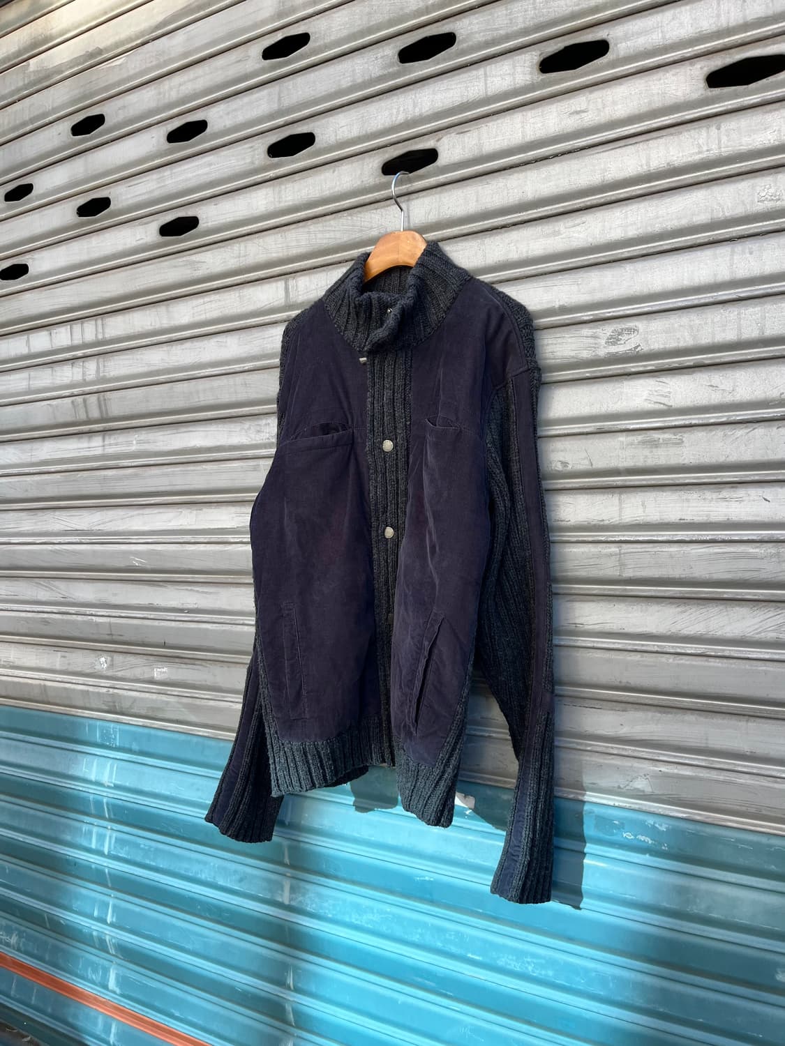 90s Armani Exchange 골덴 판넬 니트 집업 상품이미지1