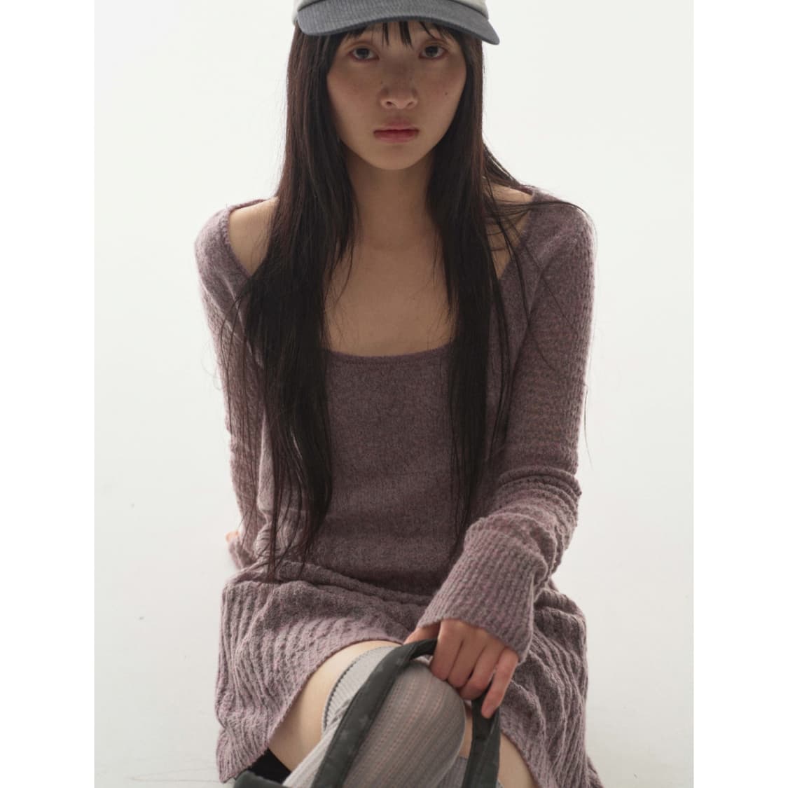 코이세이오 소프트 벨 니트 원피스 퍼플 그레이 드레스 상품이미지6