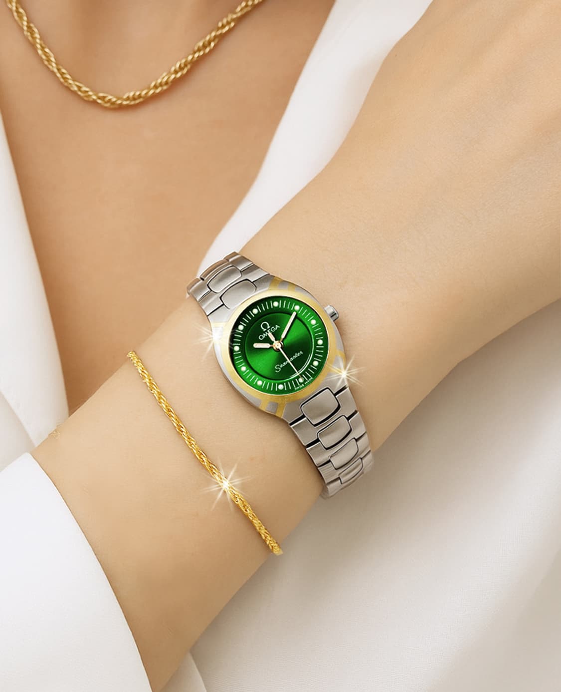오메가 씨마스터 폴라리스 그린 선레이 다이얼 여성용 스틸 시계 상품이미지2