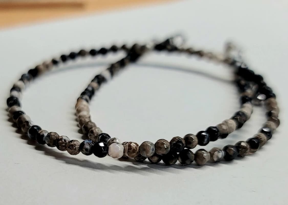 천연 원석 피카소 재스퍼 목걸이 네크리스 초커 블랙그레이화이트 상품이미지2