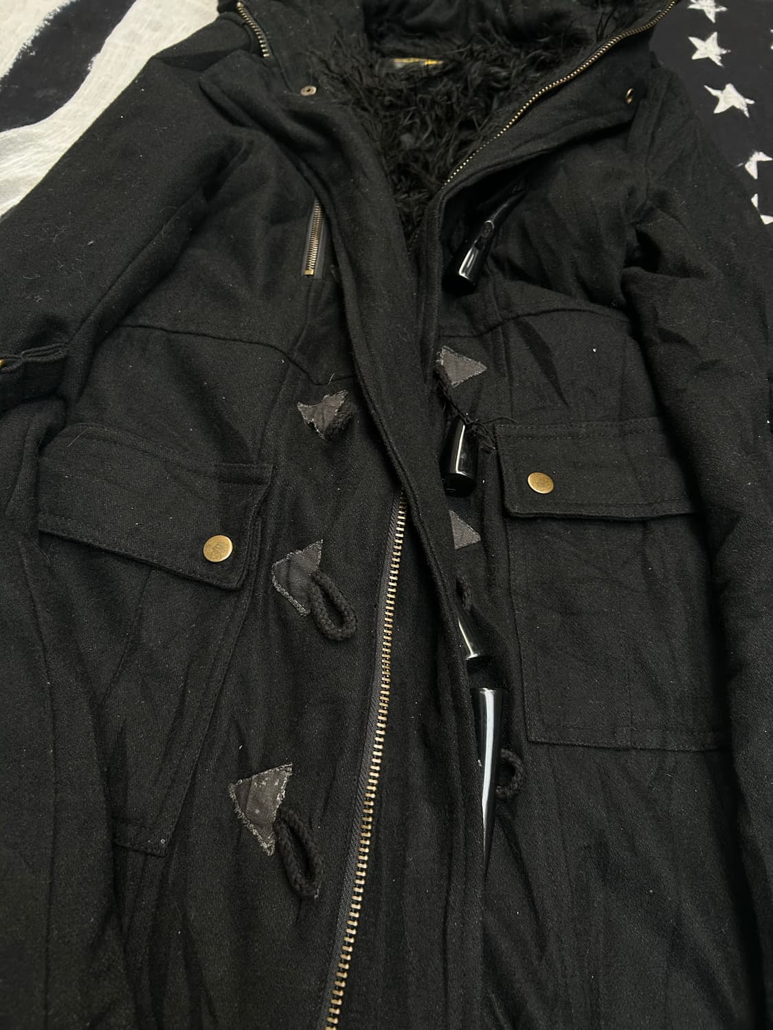 *rare* 2000s glad news v-kei 펑크 블랙 퍼 자켓 상품이미지2