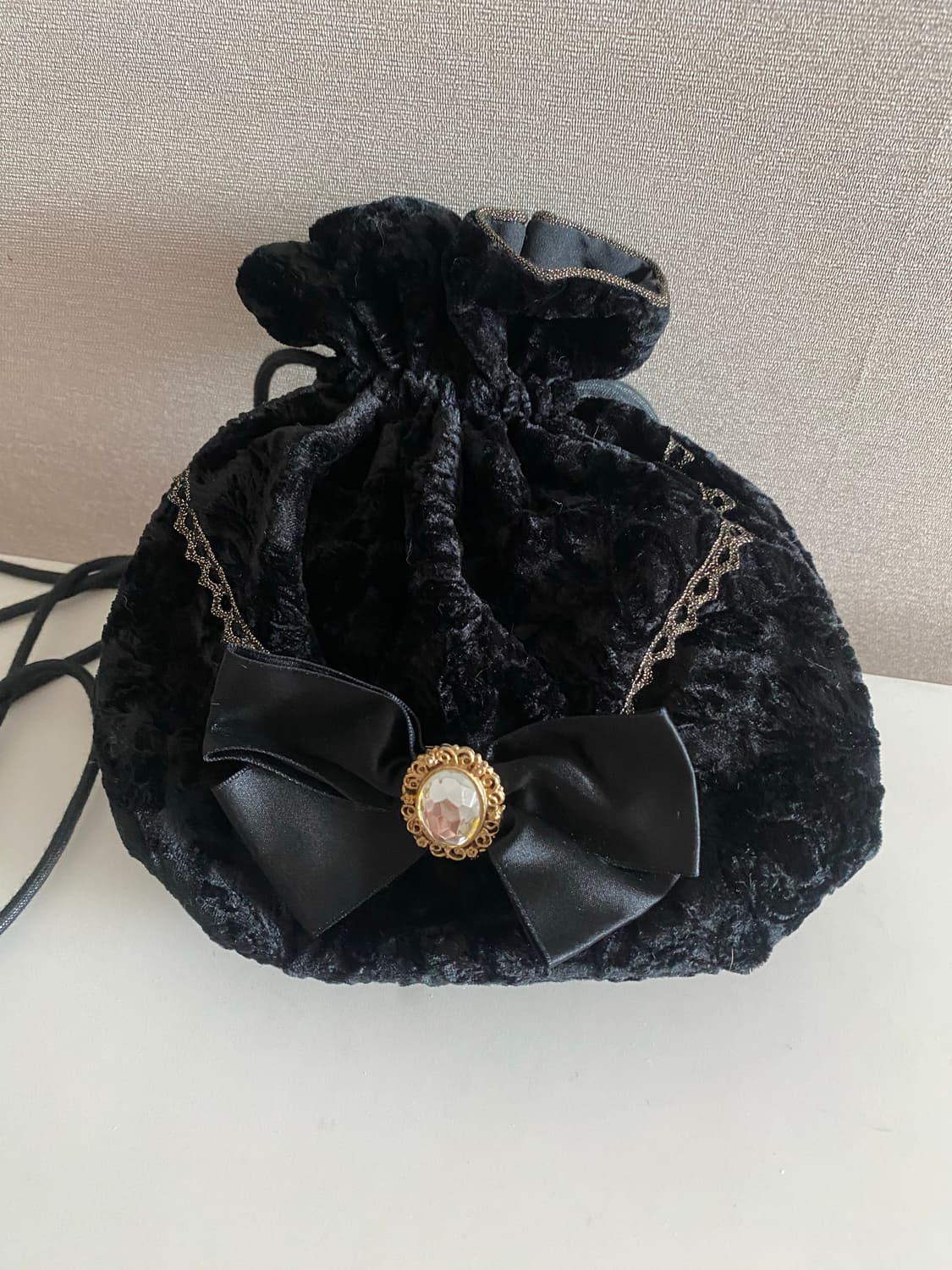 빈티지 블랙 벨벳 복조리 가방 상품이미지2