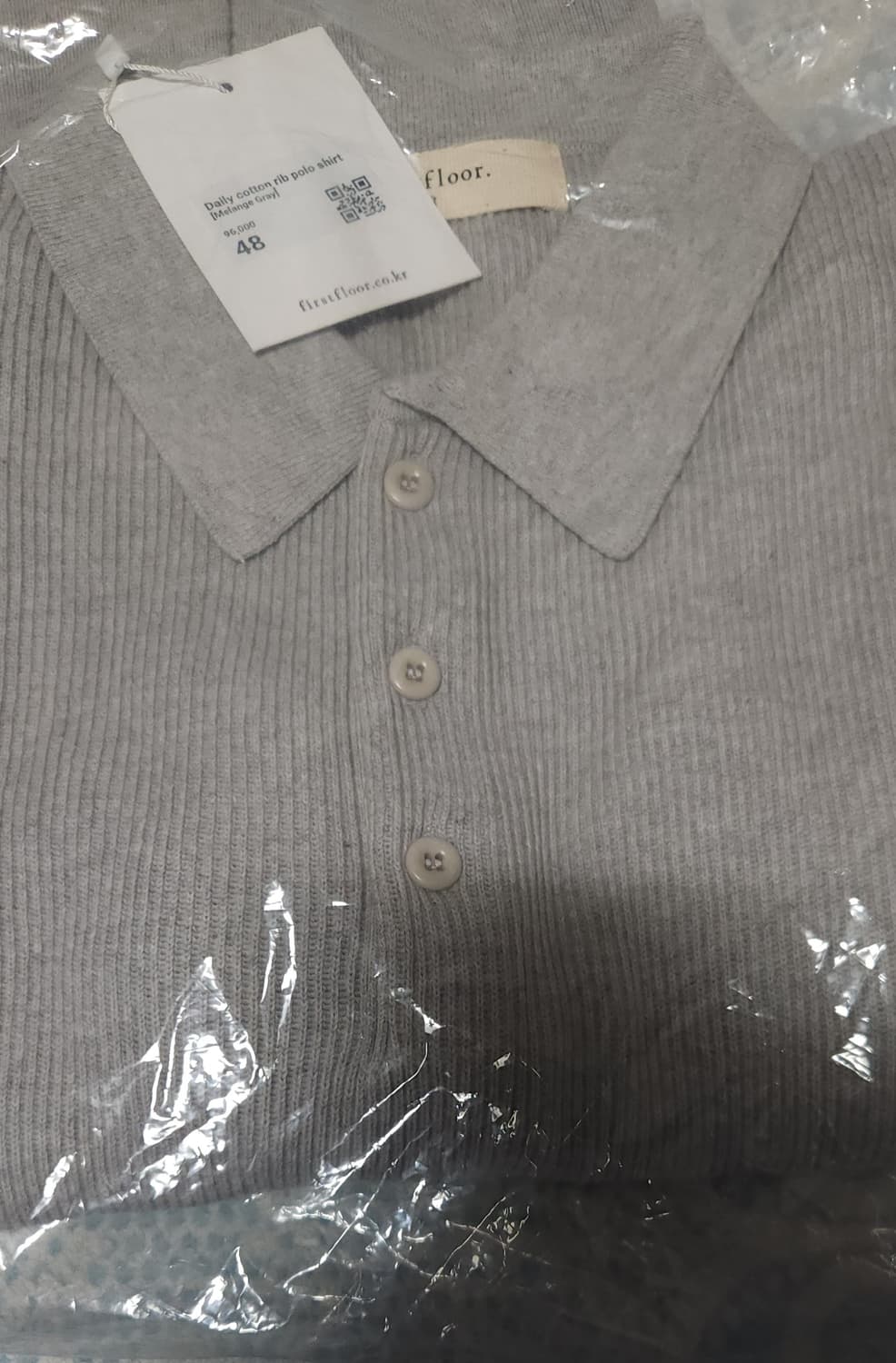 [48 새상품]퍼스트 플로어 코튼 립 폴로 반팔 셔츠 멜란지 그레이 상품이미지1