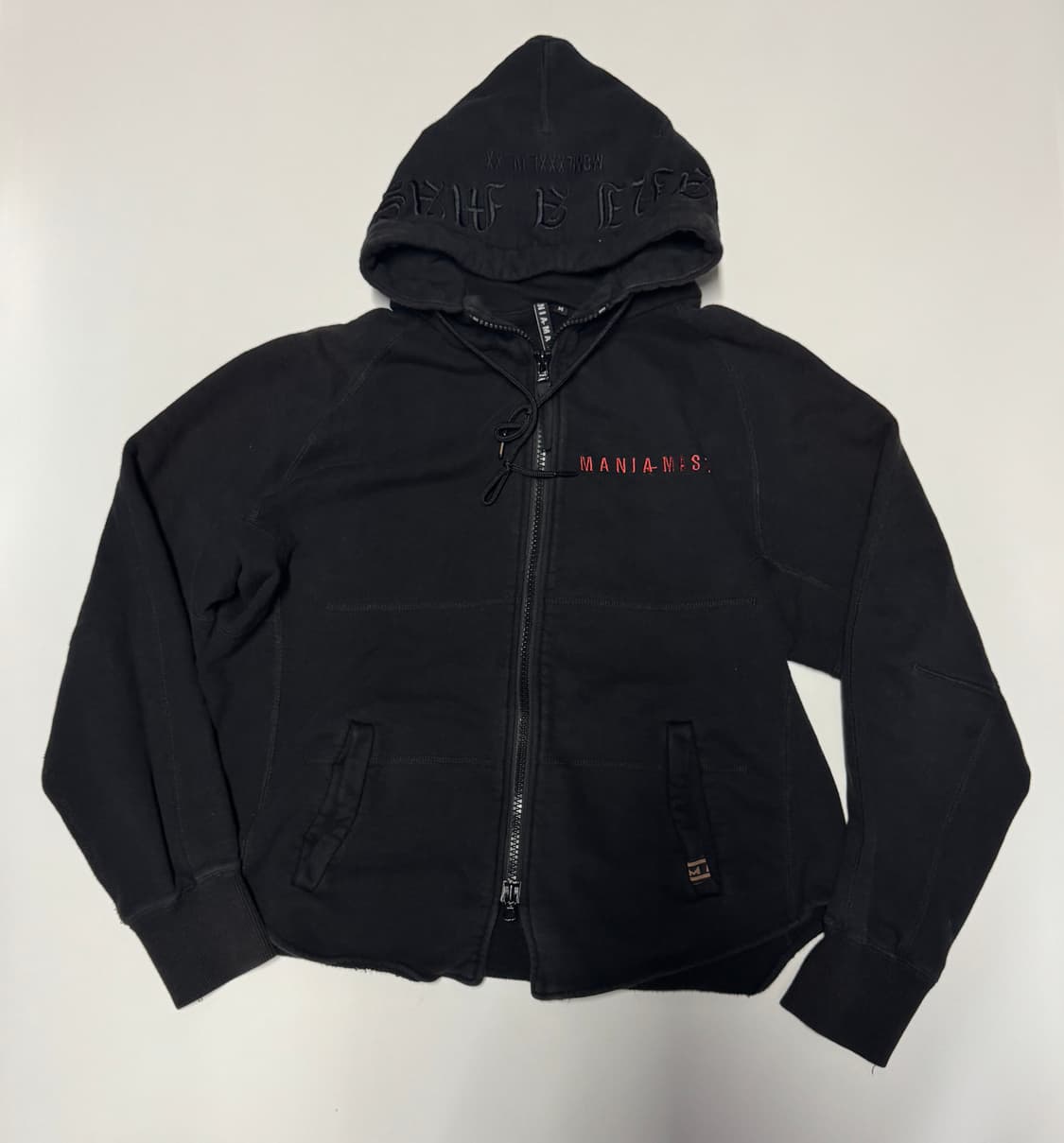 정품 매니아매스 빈티지 오버핏 크롭 후드집업 M 블랙 상품이미지1