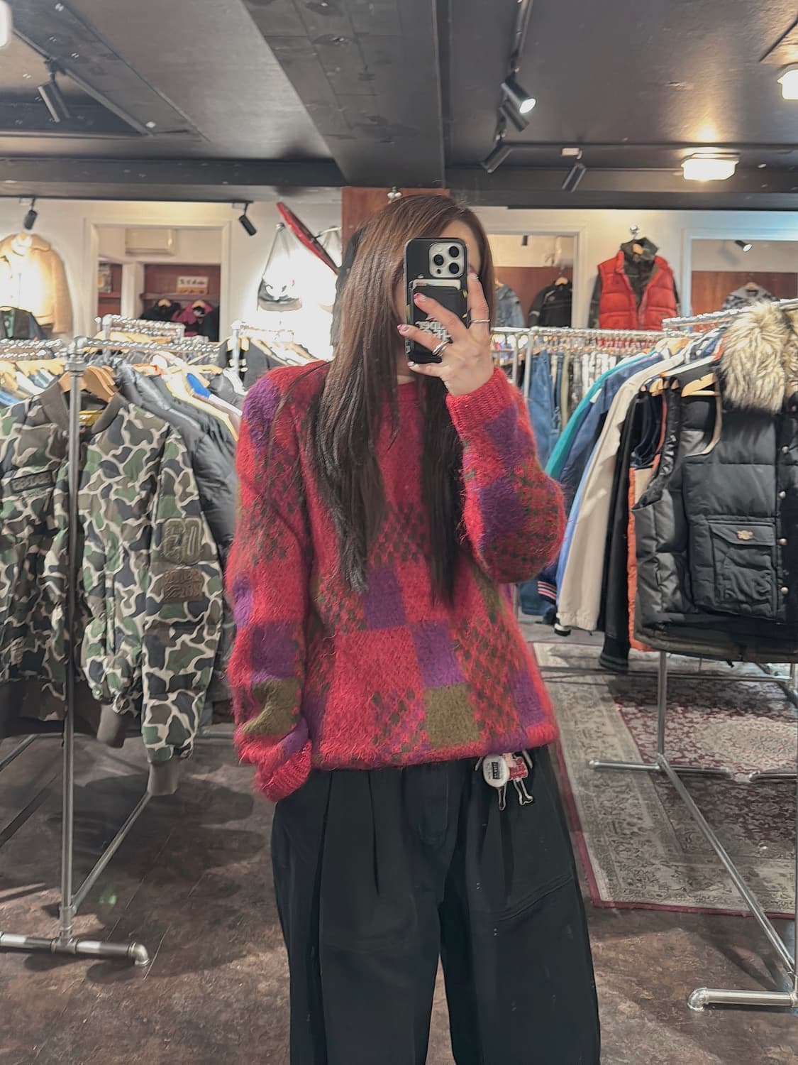 일본빈티지 JPN 체크 패턴 모헤어 아가일 울 니트 F 상품이미지8