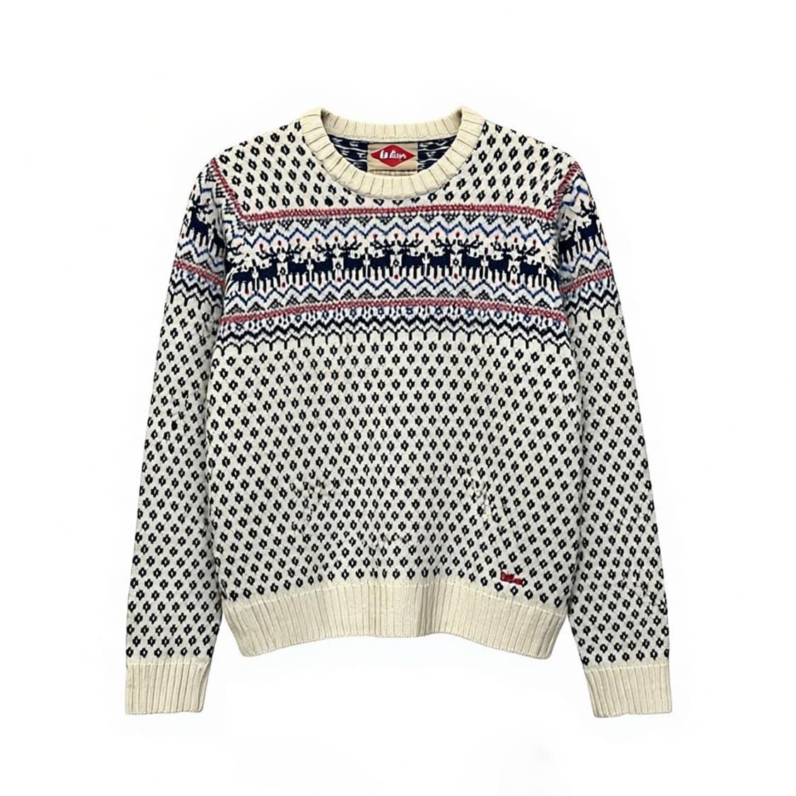 LEE COOPER 노르딕 패턴 니트 라운드넥 디테일 화이트 상품이미지1