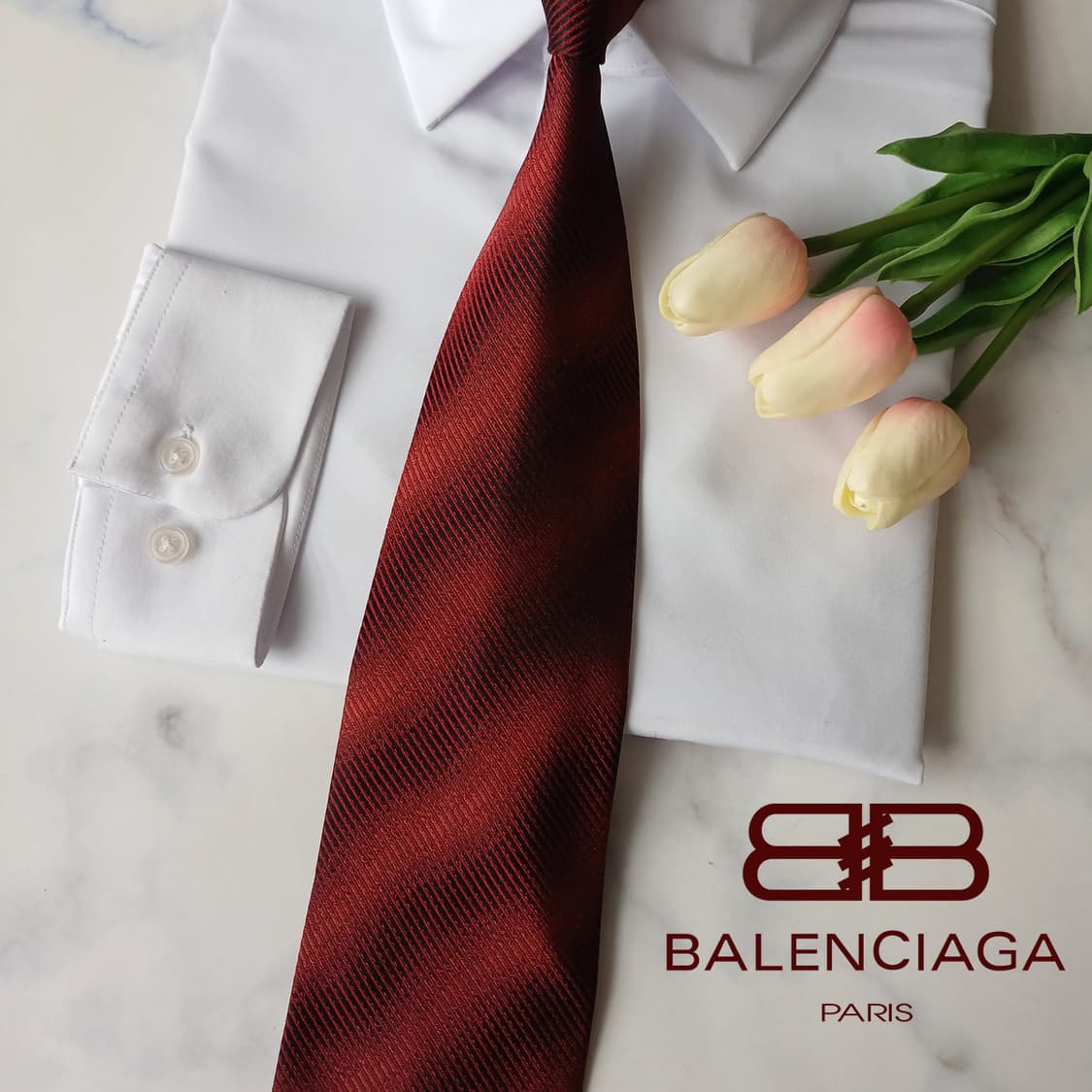 발렌시아가 실크 레드 텍스처 넥타이 9.5cm A+등급 A19786 상품이미지1