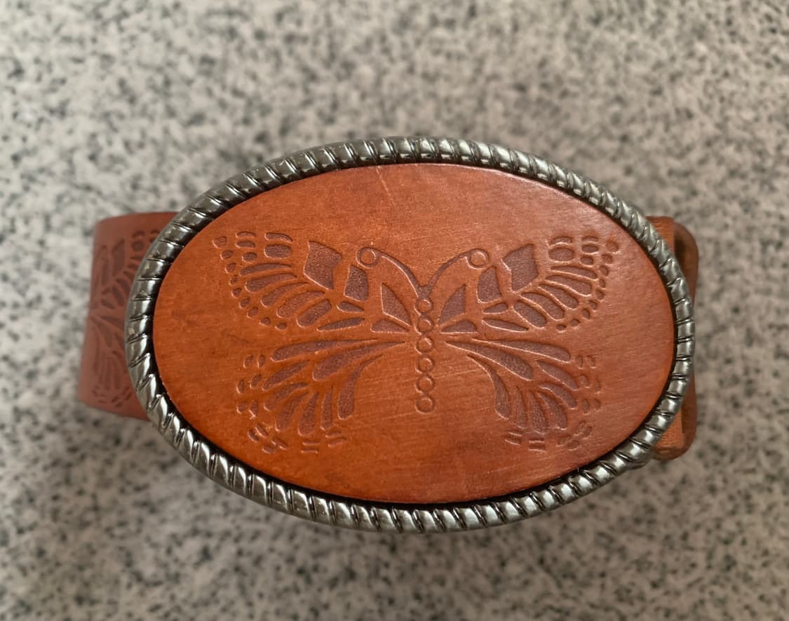 빈티지 버터플라이 나비 브라운카멜 가죽 벨트 상품이미지5