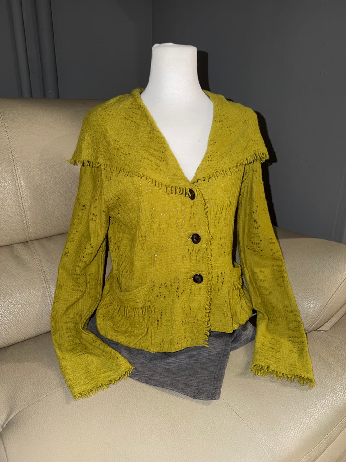 fringe detail punching knit cardigan 상품이미지1