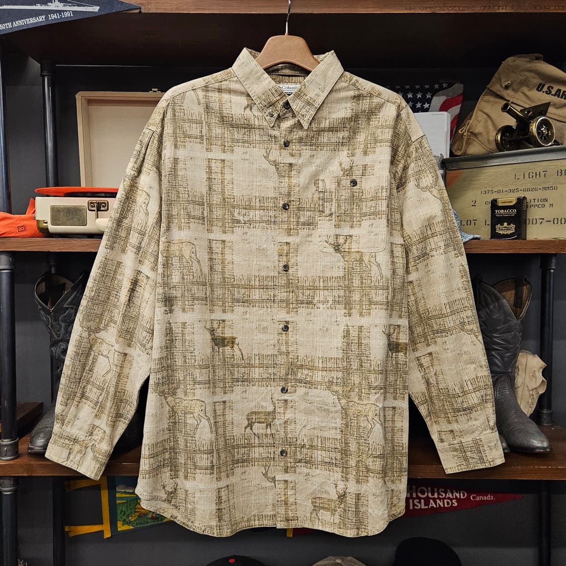 90s 콜롬비아 애니멀 실루엣 아웃도어 헌팅 리버 로지 셔츠 N1128 상품이미지1