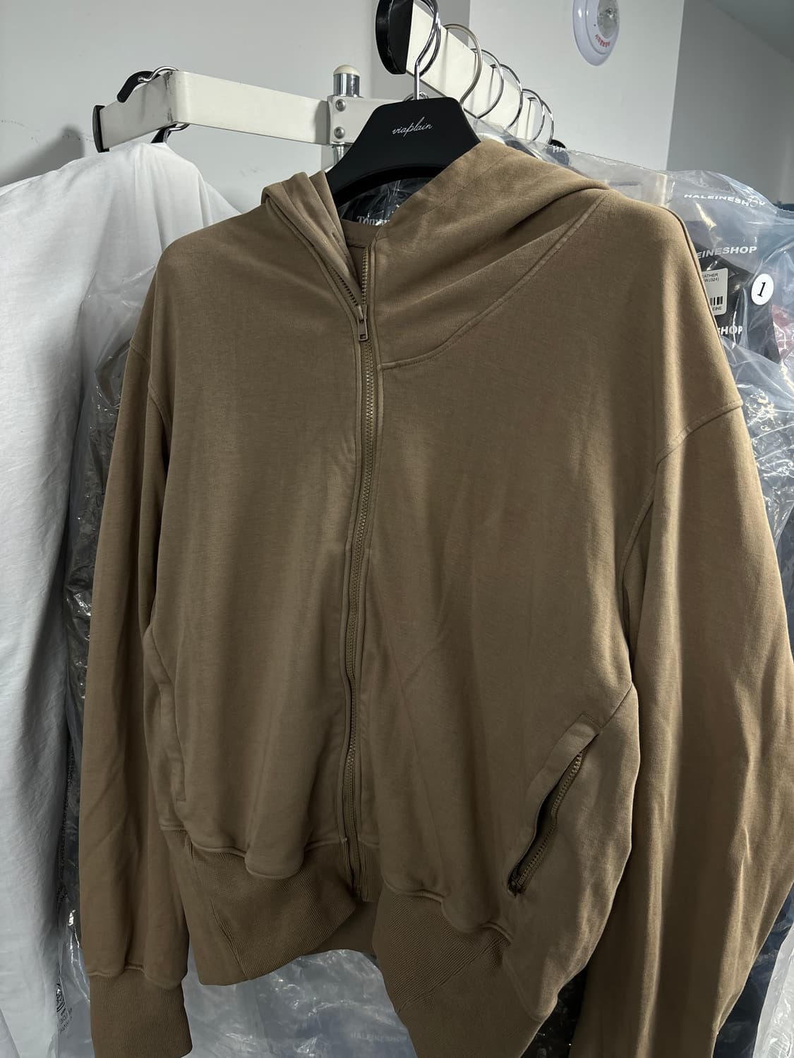 M 누마레ee 가먼트 다잉 후드집업 모카 새제품 판매 상품이미지1