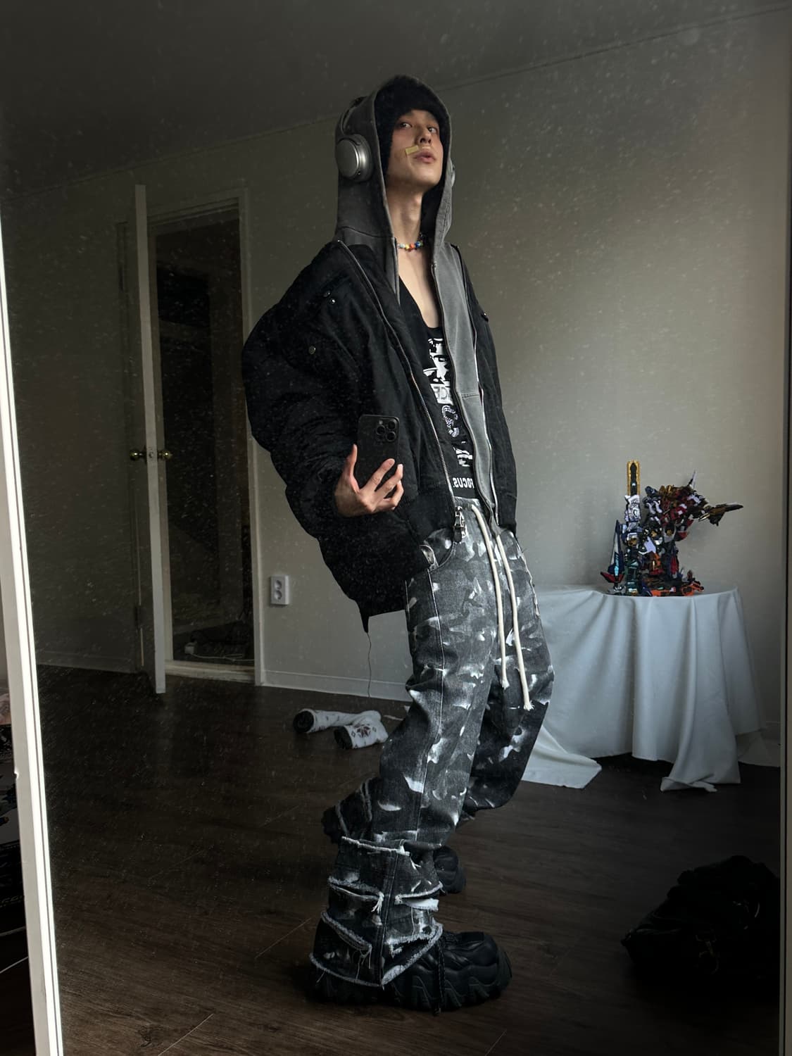 RHNDE 카모 새깅 리프드 플레어 진 상품이미지3