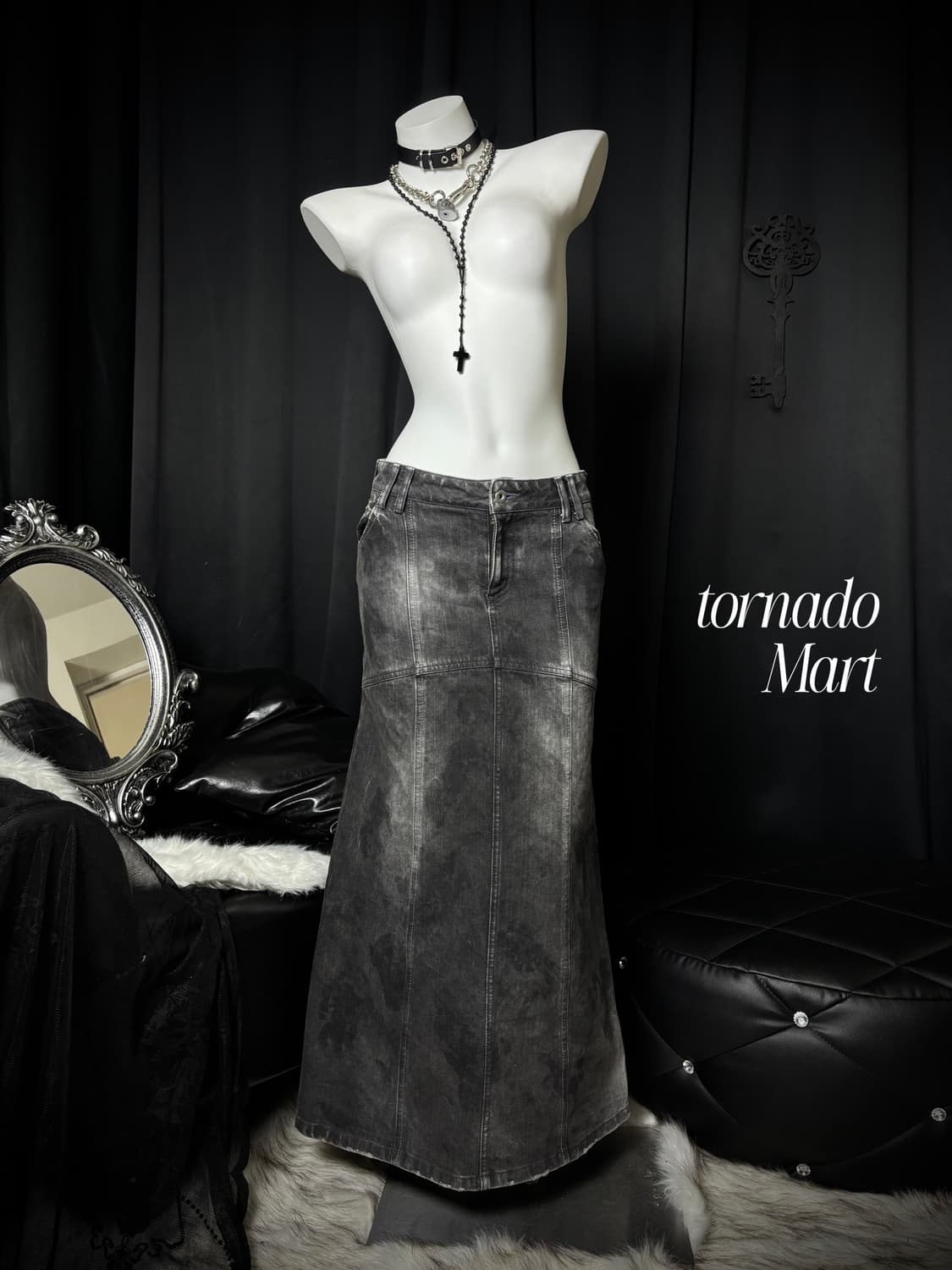 Tornado Mart 머메이드 맥시 롱 데님 스커트 상품이미지1