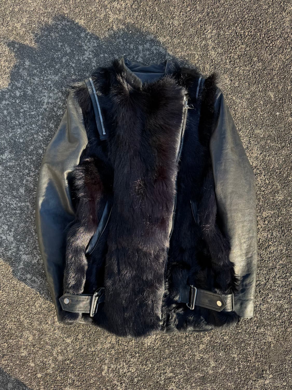 Black Leather & Fur Panel Jacket 상품이미지1