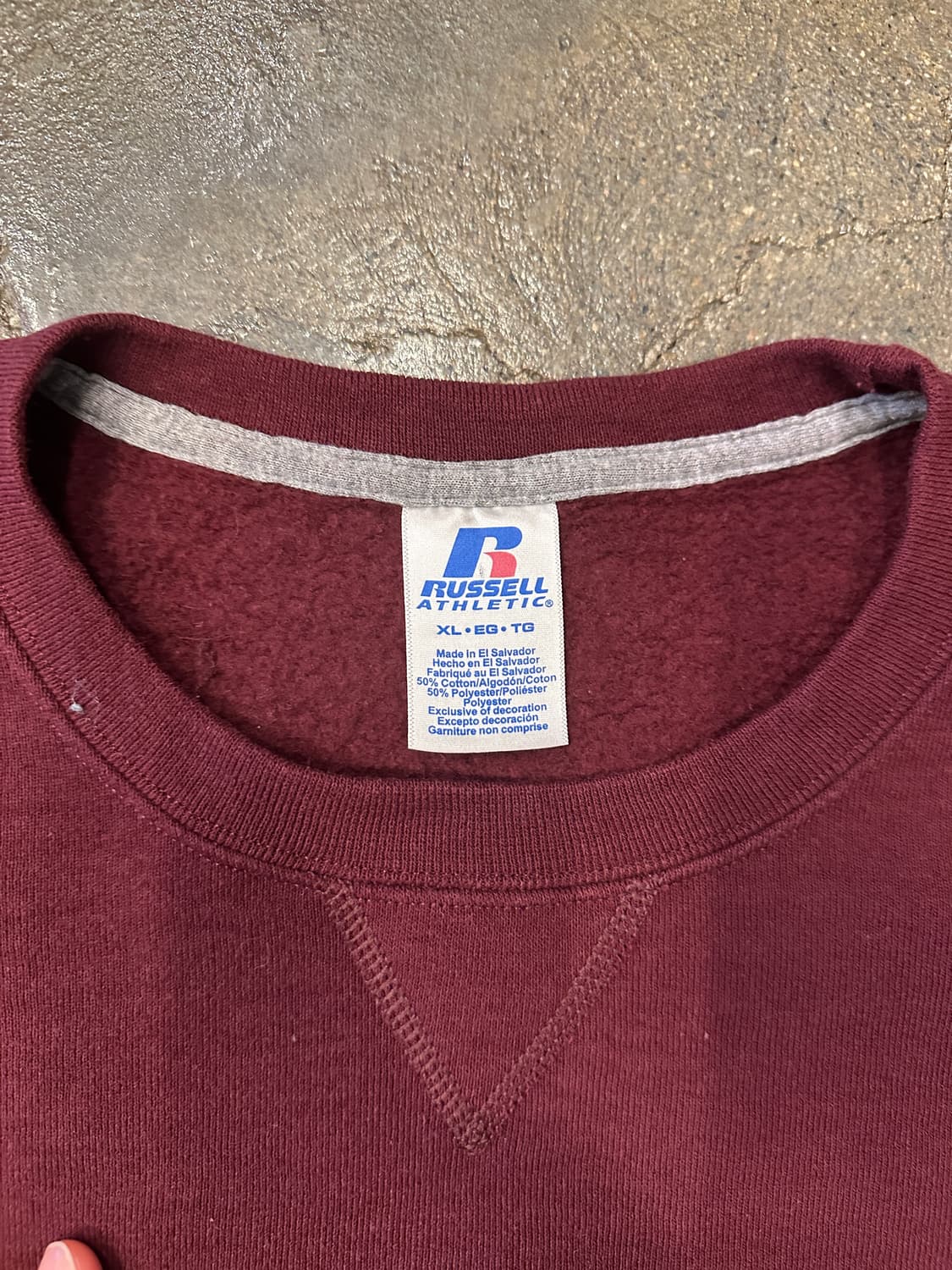 90s Russell 러셀 스웻셔츠 버건디 XL 상품이미지4