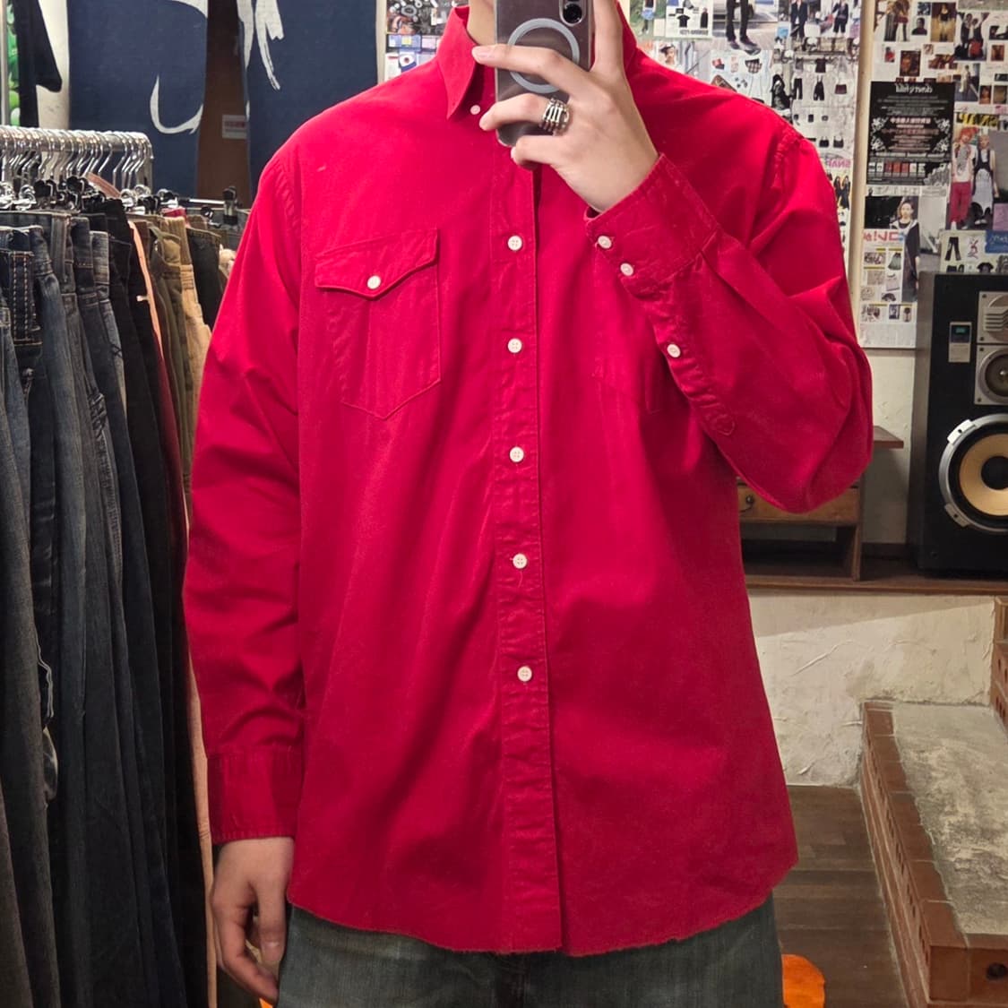 랭글러 레드 웨스턴 오버핏 코튼 셔츠 상품이미지1