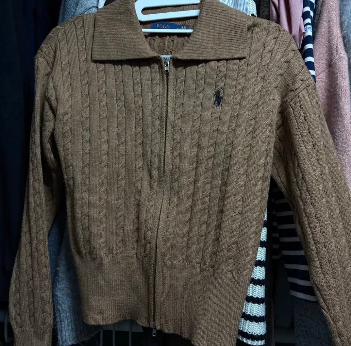 폴로랄프로렌 케이블 니트 집업 브라운 s 폴로 상품이미지1