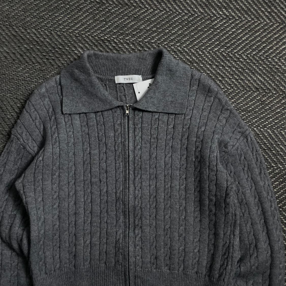 TWEE 빈티지 꽈배기 니트 집업 그레이o 4018 상품이미지4